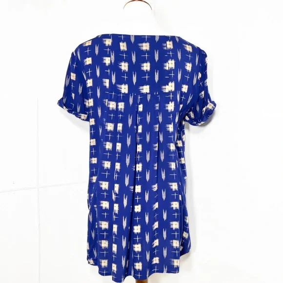 Anthropologie Cobalt Blue Check Print Short Sleeve Pocket Babydoll Top - Picture 7 of 10